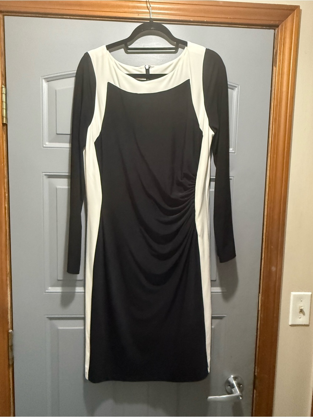 Ralph Lauren (14) Black and White Long Sleeve slim illusion wrap Dress